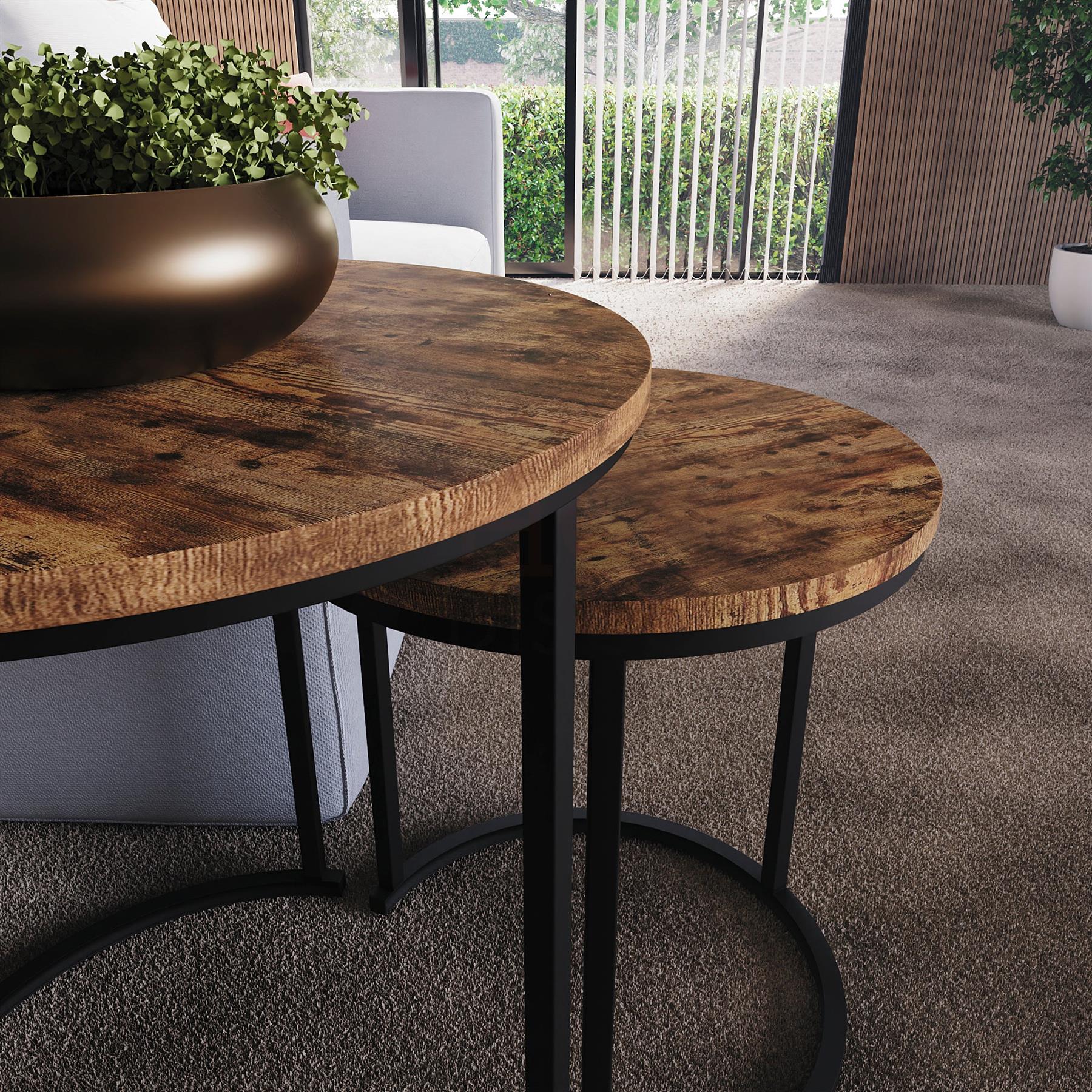 Set of 2 3 Coffee Nesting Table Set Sofa Side End Table Industrial Living Room - Picture 56 of 107