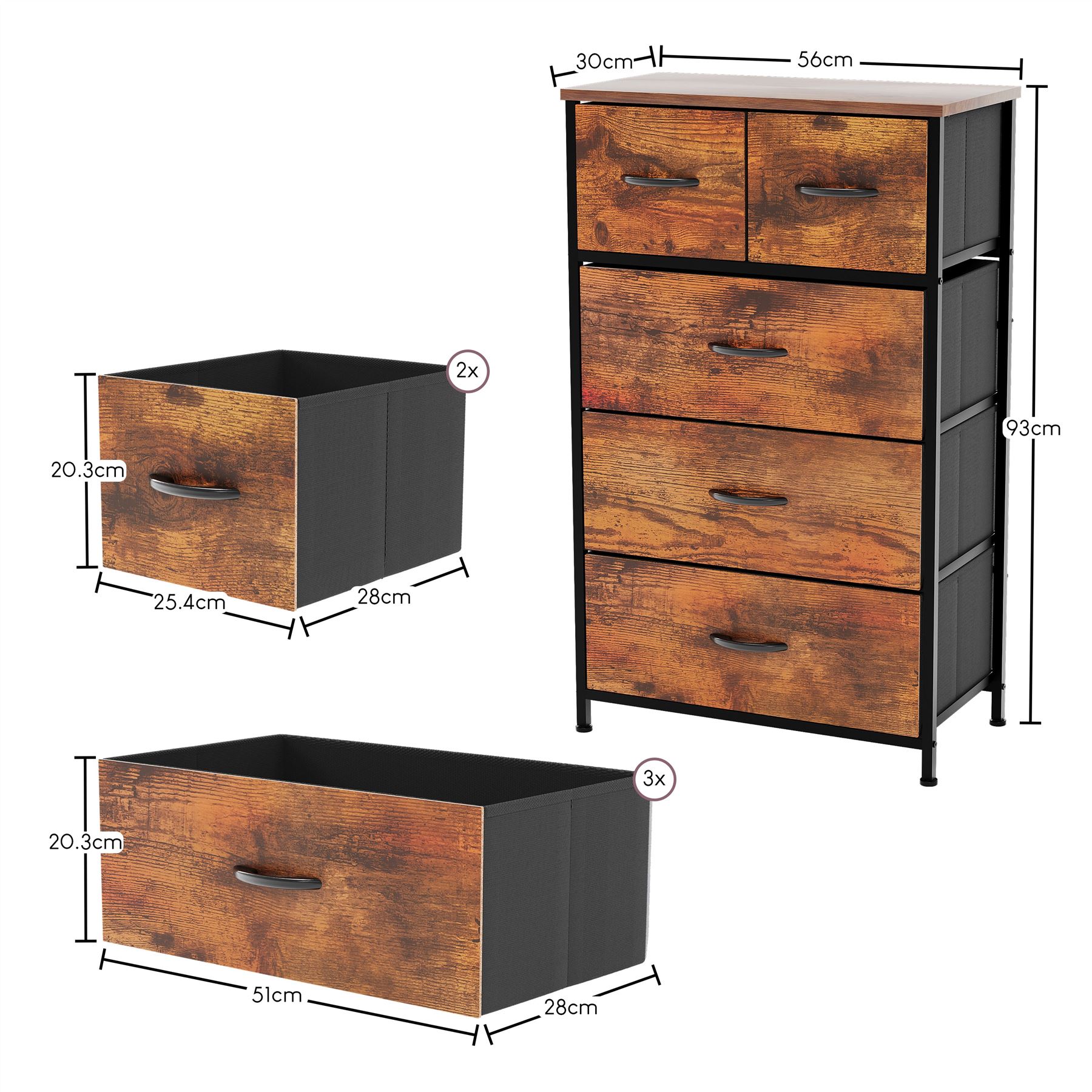 Vida Designs Modern Chest of Drawers 5 Drawer Fabric 'UKFR' Storage Bedroom - Picture 20 of 26