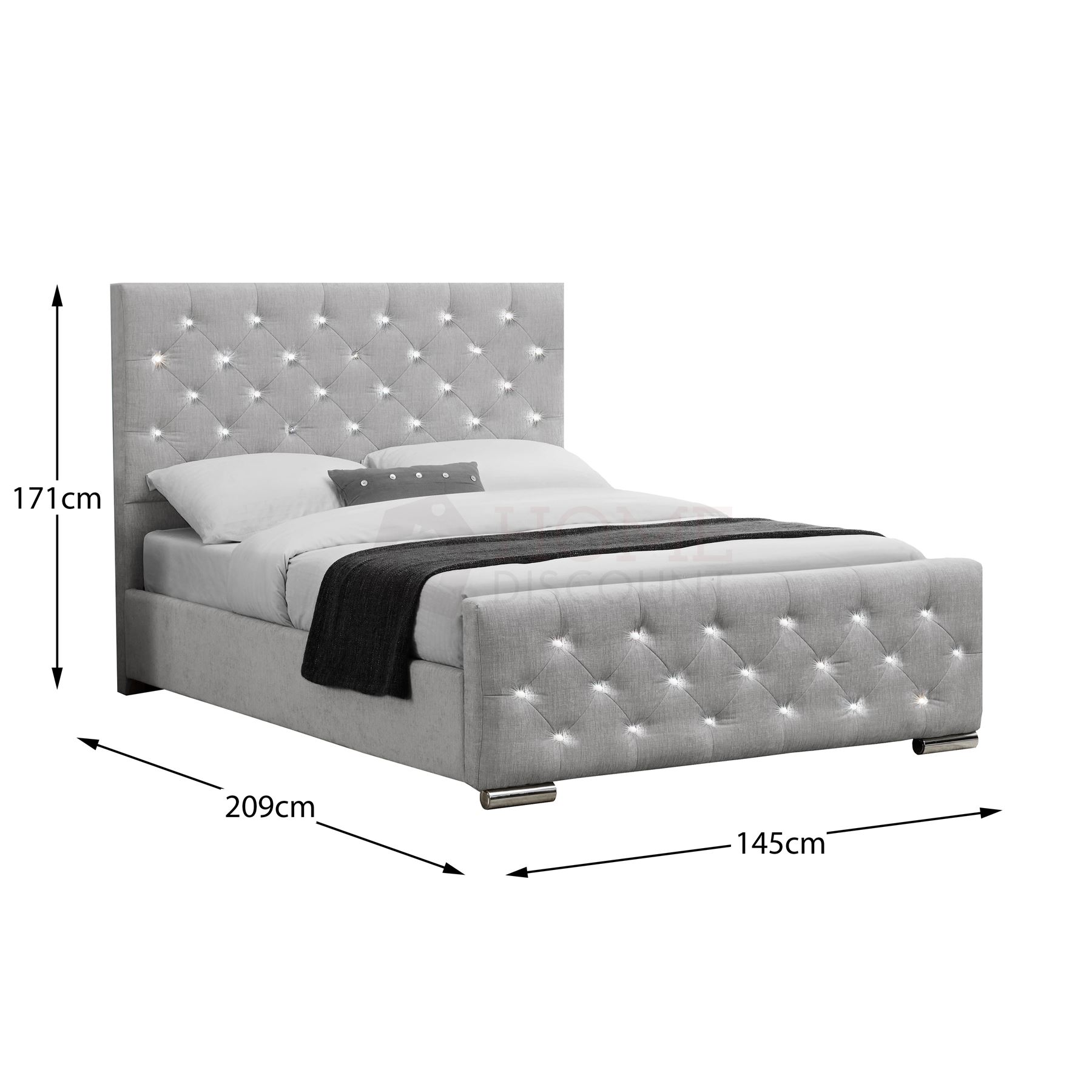 Fabric Double Bed Ottoman 4FT6 Upholstered Velvet Linen Modern Silver