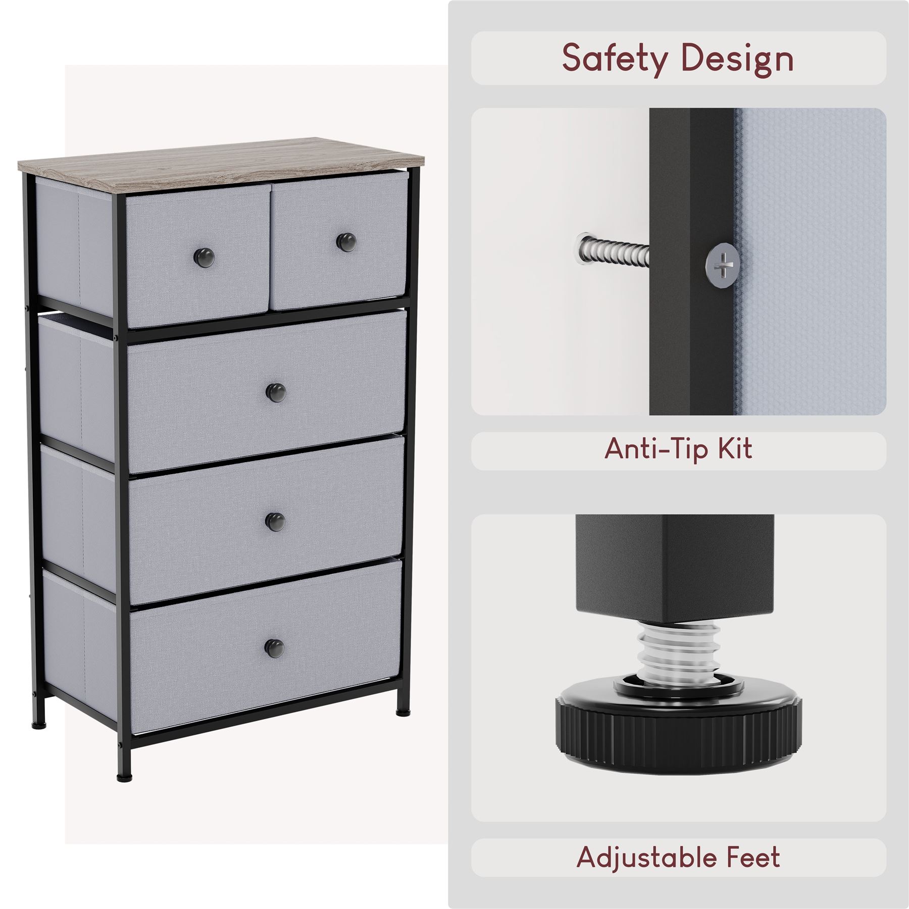 Vida Designs Modern Chest of Drawers 5 Drawer Fabric 'UKFR' Storage Bedroom - Picture 8 of 26