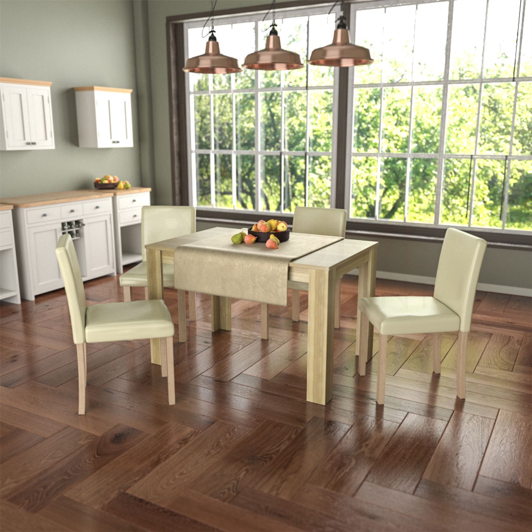 Dining Table & Chairs Set 4/6 Faux Leather Fabric Kitchen Padded Seat Furniture - Picture 21 of 87