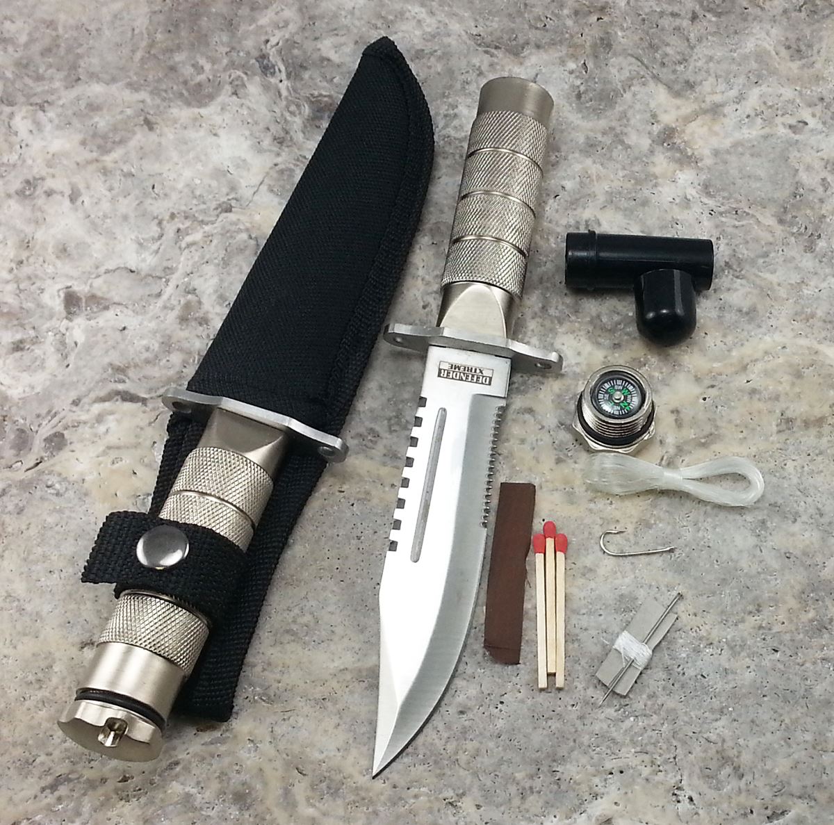 8.5" Heavy Duty Stainless Steel Serrated Blade Survival Knife with Kit