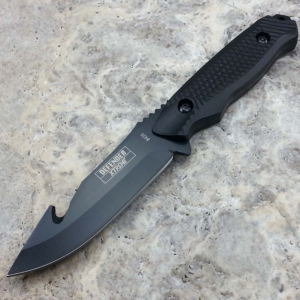 8" GUT HOOK SKINNER Tactical HUNTING Black Full Tang SURVIVAL KNIFE W