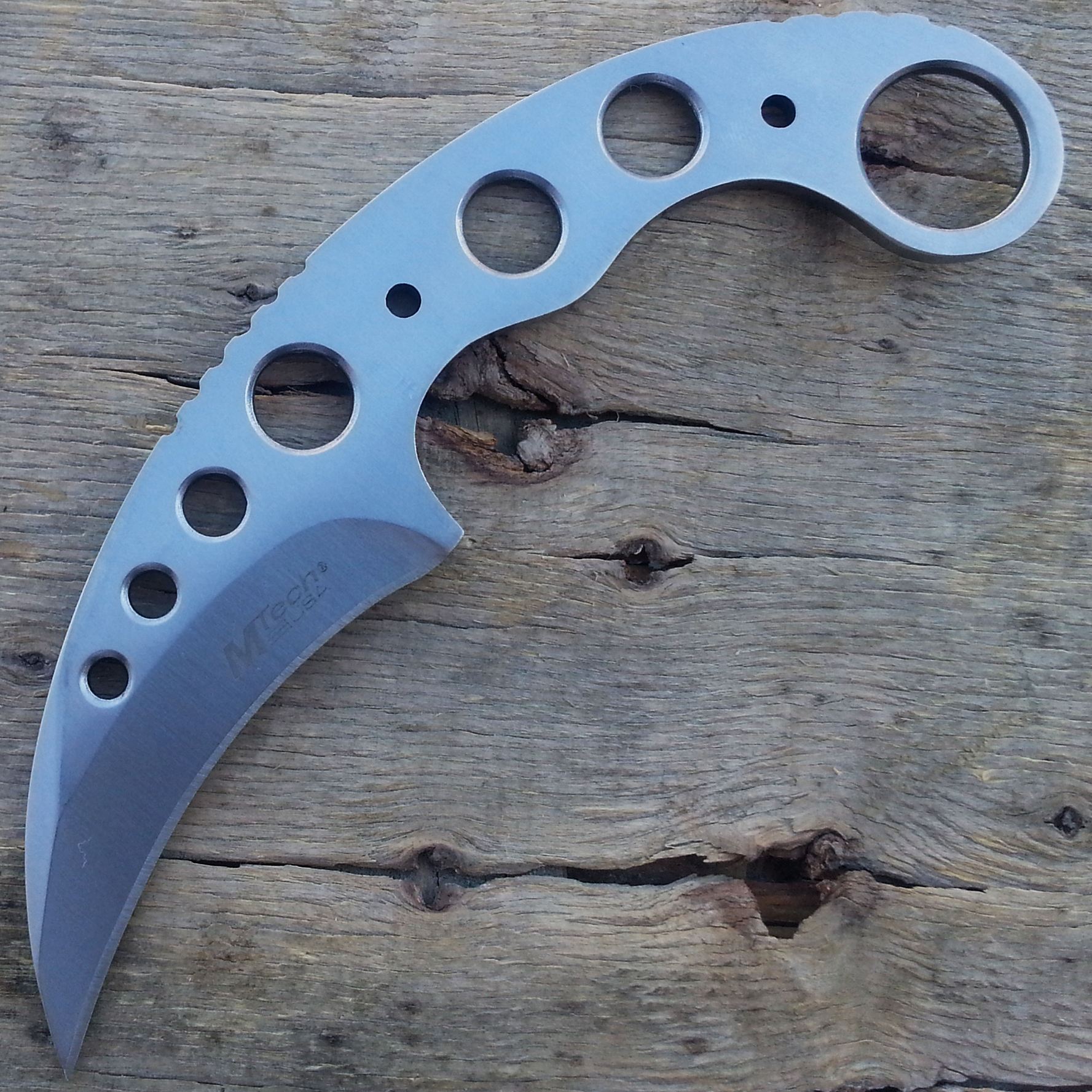 7" Silver Tactical Defense Fixed Blade Full Tang Combat Karambit Neck