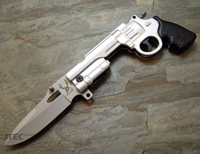 JTEC Spring Assisted REVOLVER PISTOL Gun SILVER Folding Pocket Knife eBay