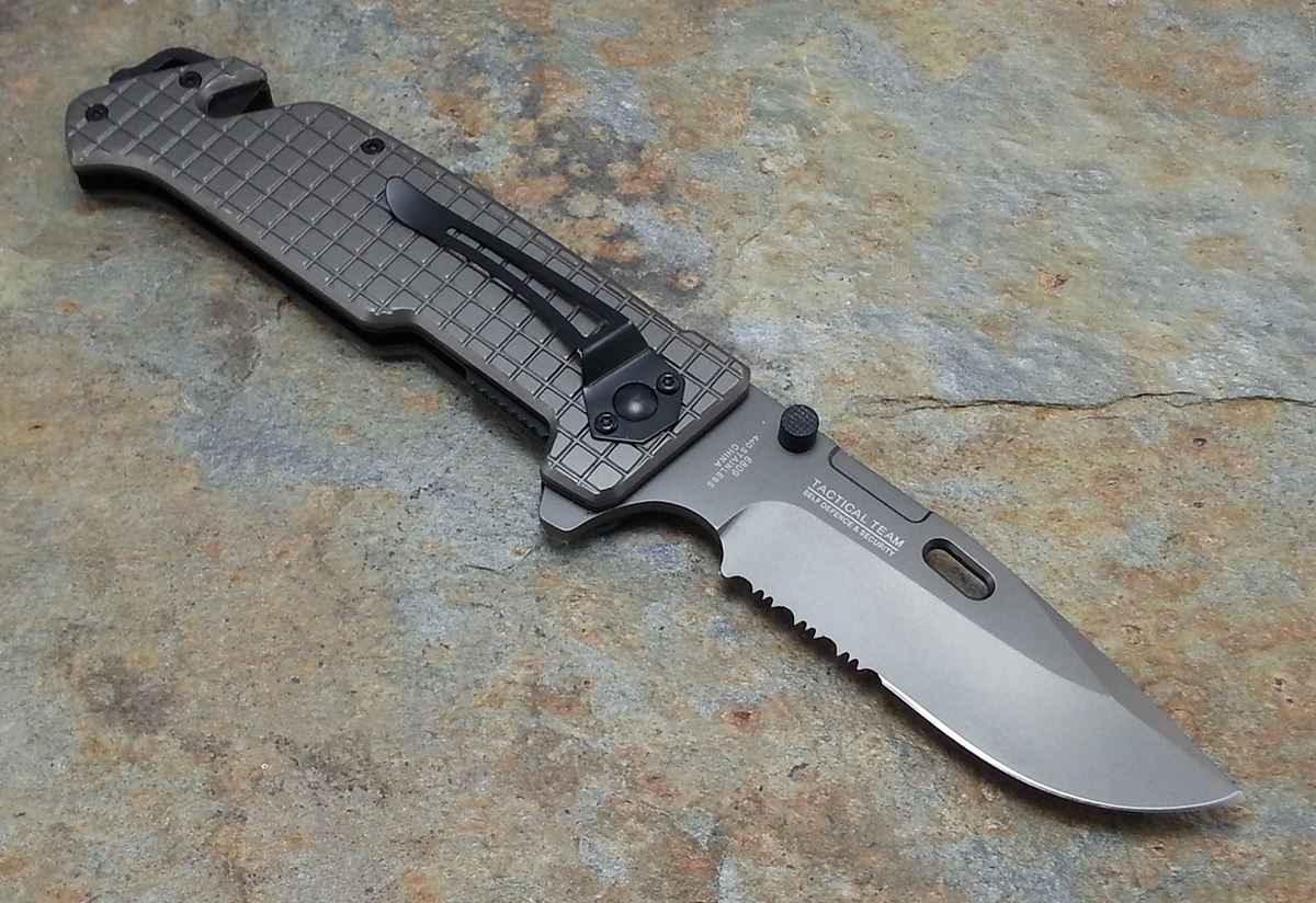 9" The Bone Edge Spring Assisted Grey Folding Pocket Knife with Belt