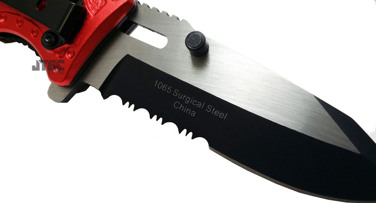 Wartech RED Spring Assisted LED Light Glass Breaker Folding Pocket