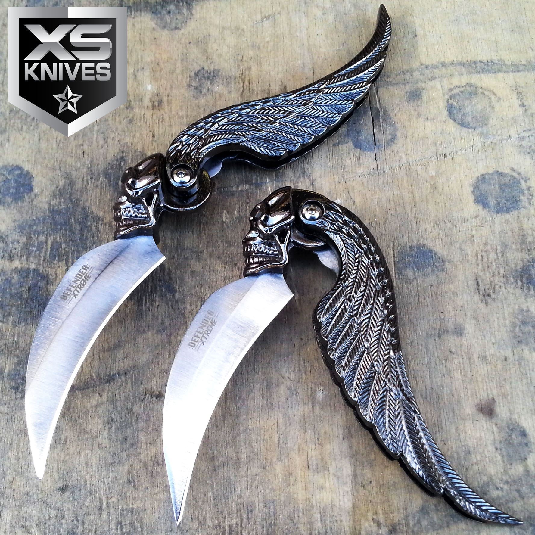 7" SILVER BLADE SKULL WING DESIGN TACTICAL FOLDING POCKET KNIFE