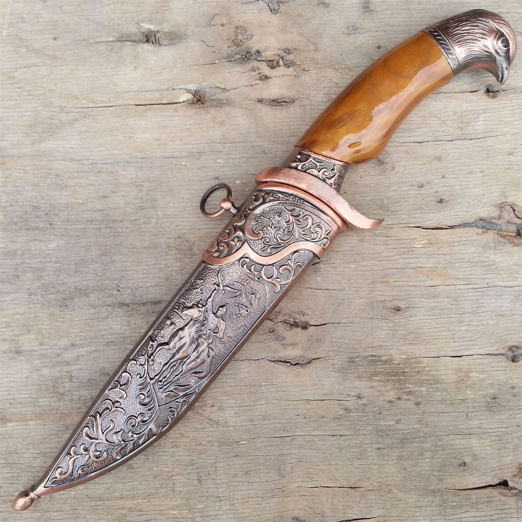 12 034 Intricate Eagle Head Bronze Dagger Knife W Hanging Loop