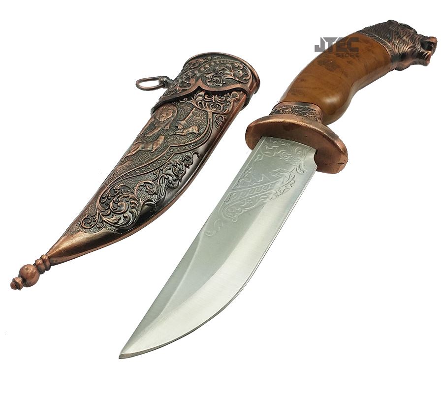 2pc SET 12" Intricate BEAR & EAGLE Head Bronze Knife Daggers w/ HANGING