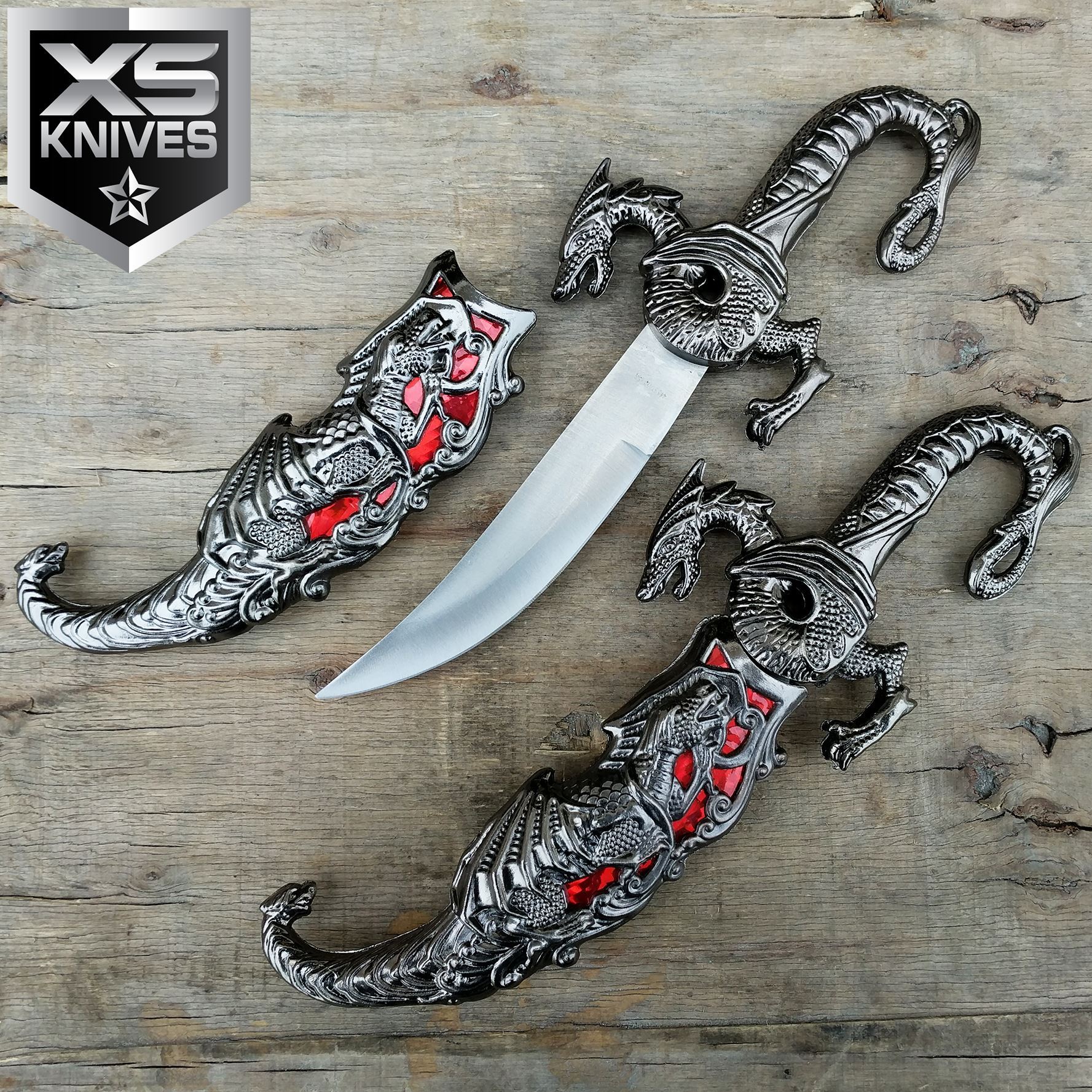 BRAND NEW 10" RED INLAY FANTASY DRAGON DAGGER w/ SHEATH Blade Knife Sword eBay