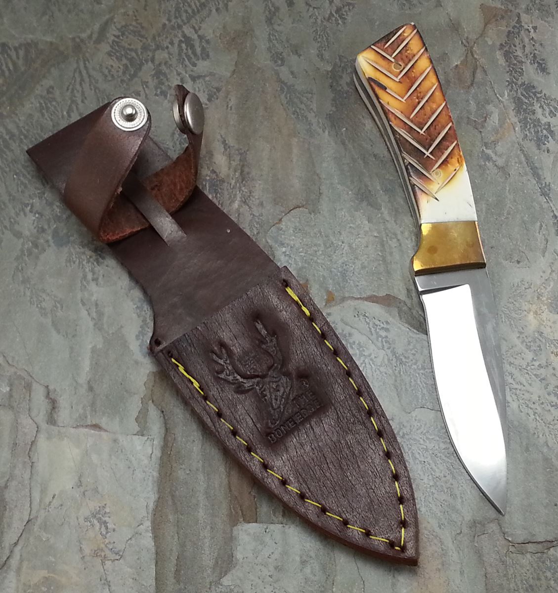 6" The Bone Edge Fixed Blade Bone Handle Hand Made Full Tang Knife