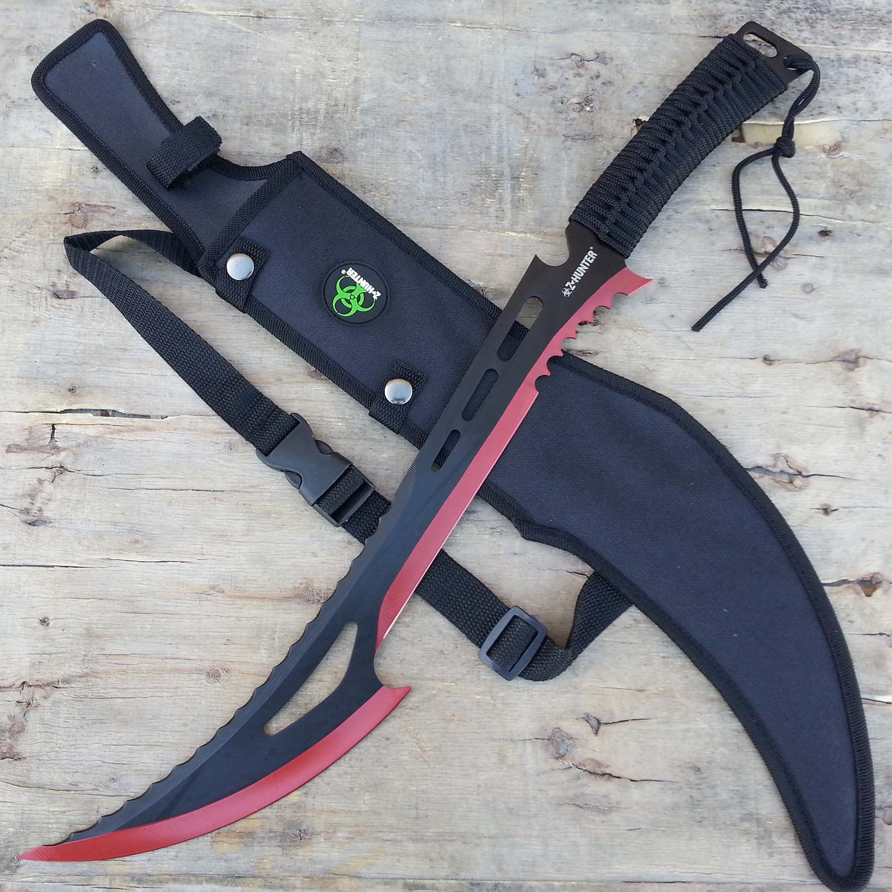 24" TACTICAL SURVIVAL Fixed Blade ZOMBIE MACHETE Hunting Sword Full
