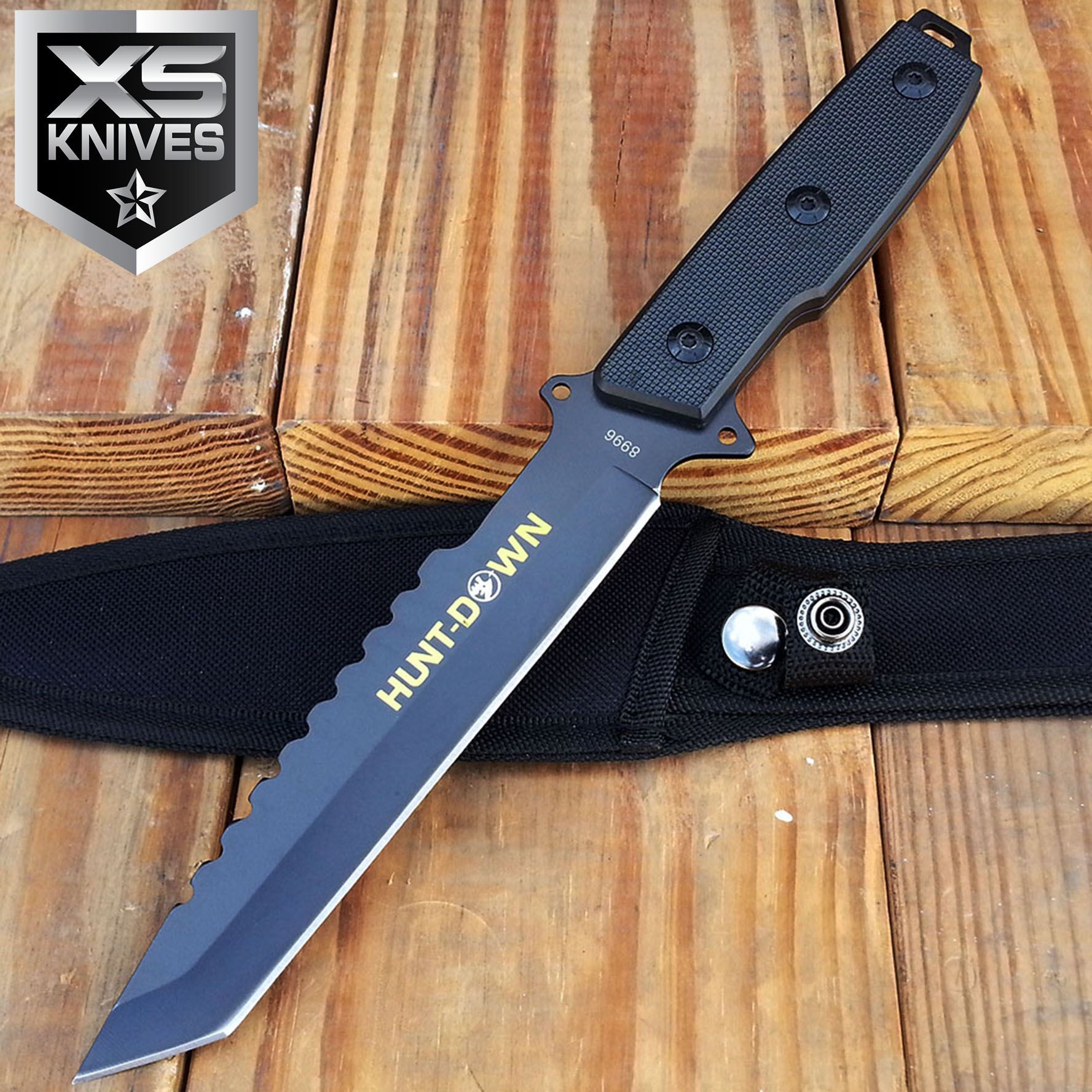 12" Hunting Combat Tactical Fixed Blade Camping Tanto Full Tang Knife Bowie