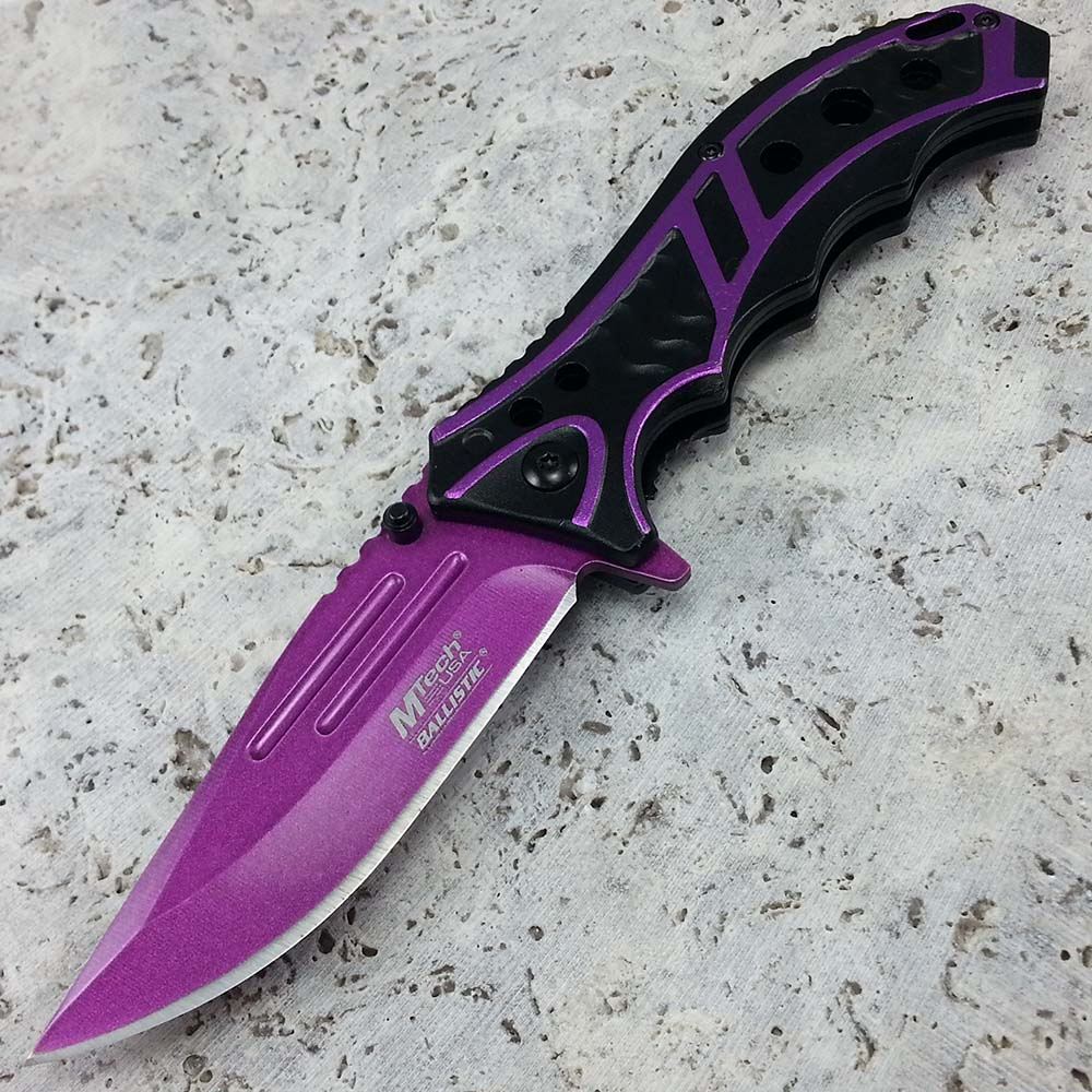 8" MTECH Tactical Spring Assisted Open Purple Blade Combat Folding
