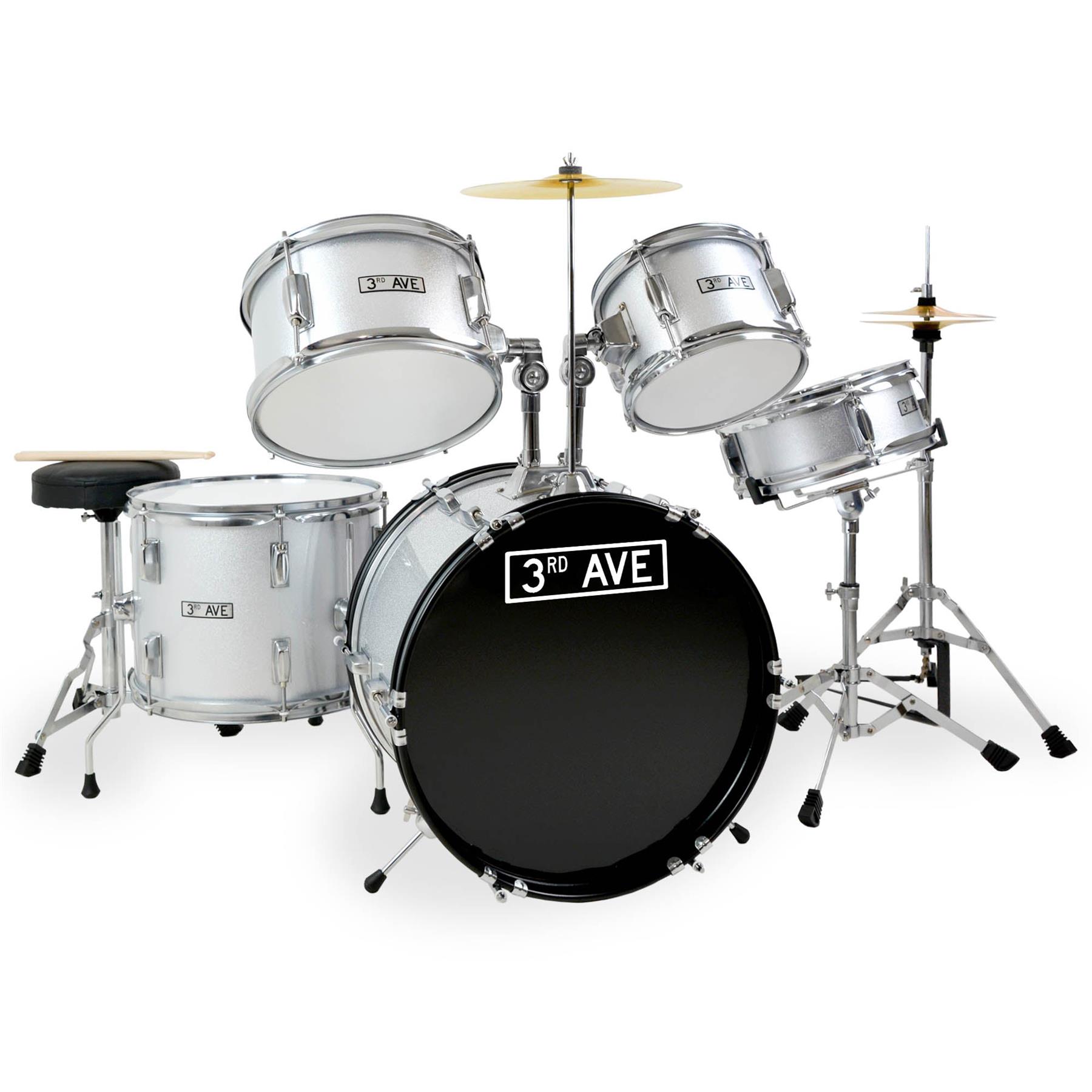 5 Piece Junior Drum Kit Drum Set for Kids with Sticks, Stool - 3rd Avenue