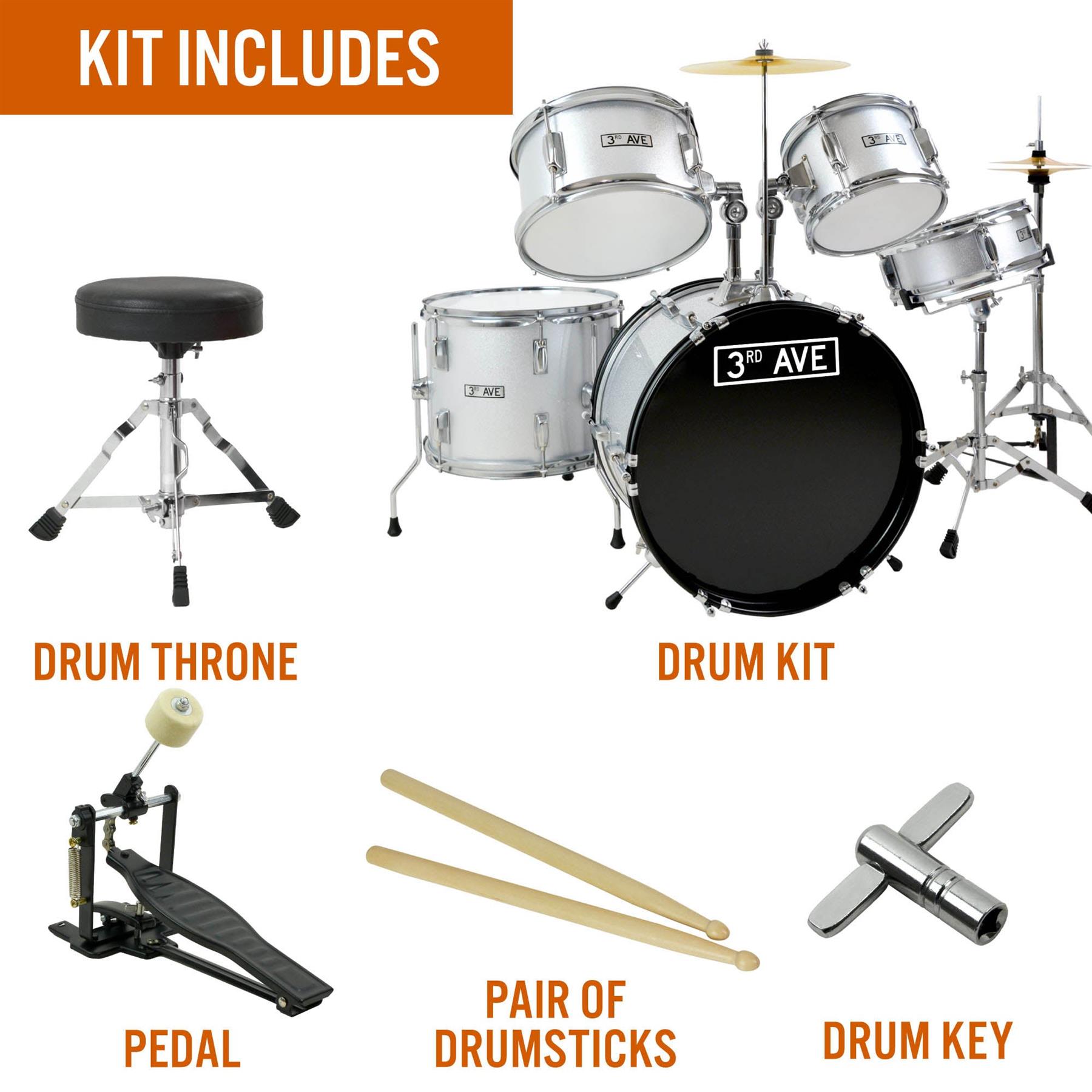 5 Piece Junior Drum Kit Drum Set for Kids with Sticks, Stool - 3rd Avenue - Produktbild 2