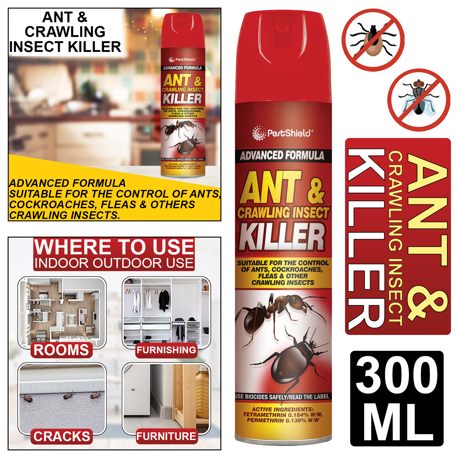 Pestshield Ant & Crawling Insect Killer Spray Can Instant Affect Kill 300ml - Picture 3 of 20