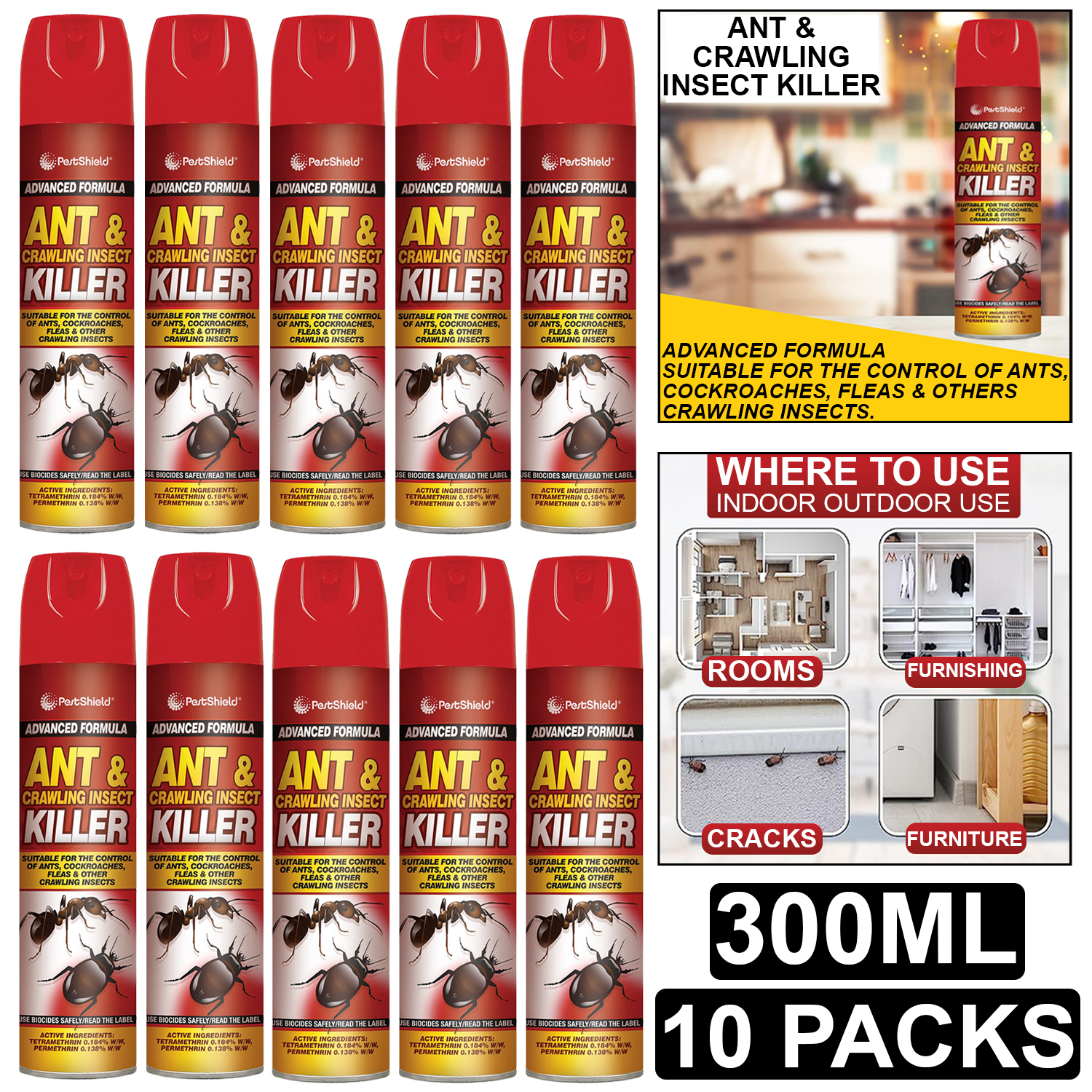 Pestshield Ant & Crawling Insect Killer Spray Can Instant Affect Kill 300ml - Picture 17 of 20