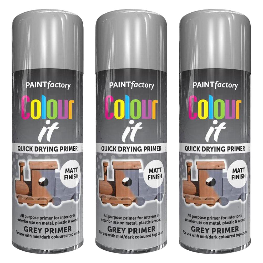 3X Grey Primer Spray Paint Aerosol Auto Car Lacquer Wood Metal 400ml