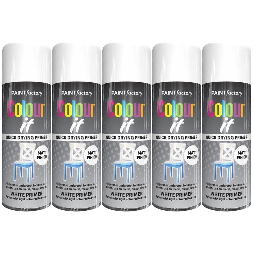 5X White Primer Spray Paint Aerosol Auto Car Lacquer Wood Metal 400ml