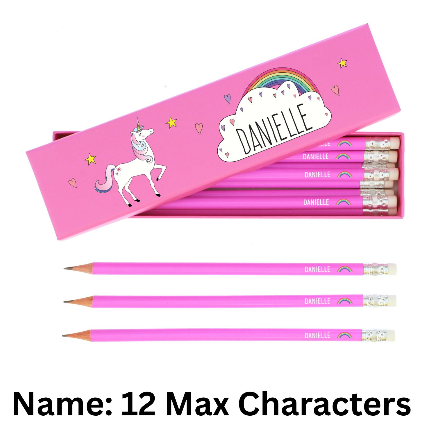 Personalisierte rosa HB Bleistifte individuelle Namen Bleistift Sets mit Geschenkbox Kinder Lehrer - Bild 11 von 11