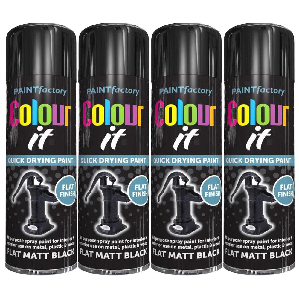 4X Flat Matt Black Spray Paint Aerosol Auto Car Lacquer Wood Metal