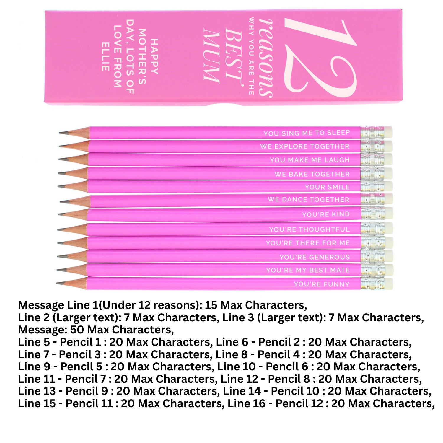 Personalisierte rosa HB Bleistifte individuelle Namen Bleistift Sets mit Geschenkbox Kinder Lehrer - Bild 1 von 11