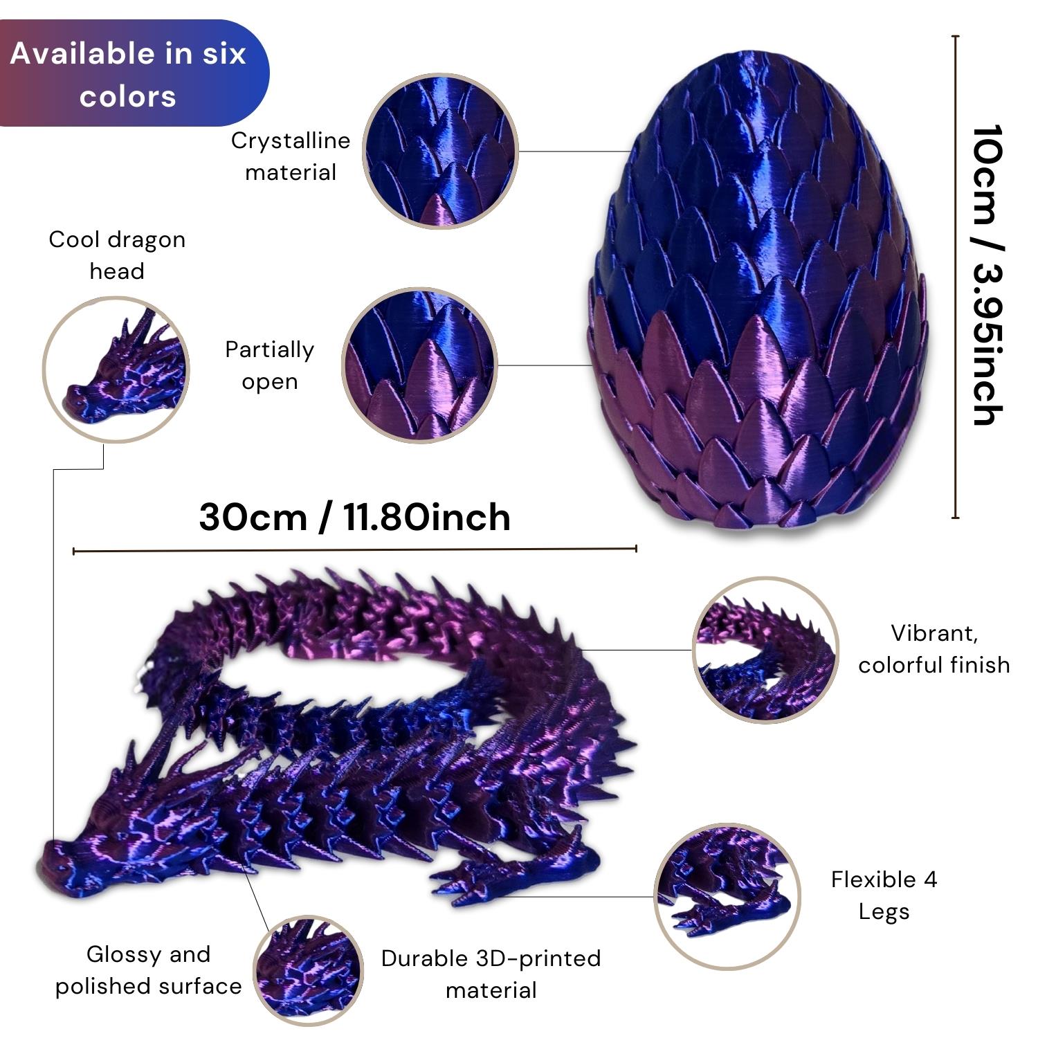 3D Printed Crystal Dragon Egg Full Articulated Surprise Dragons Fidget Gift Toy - Picture 13 of 14