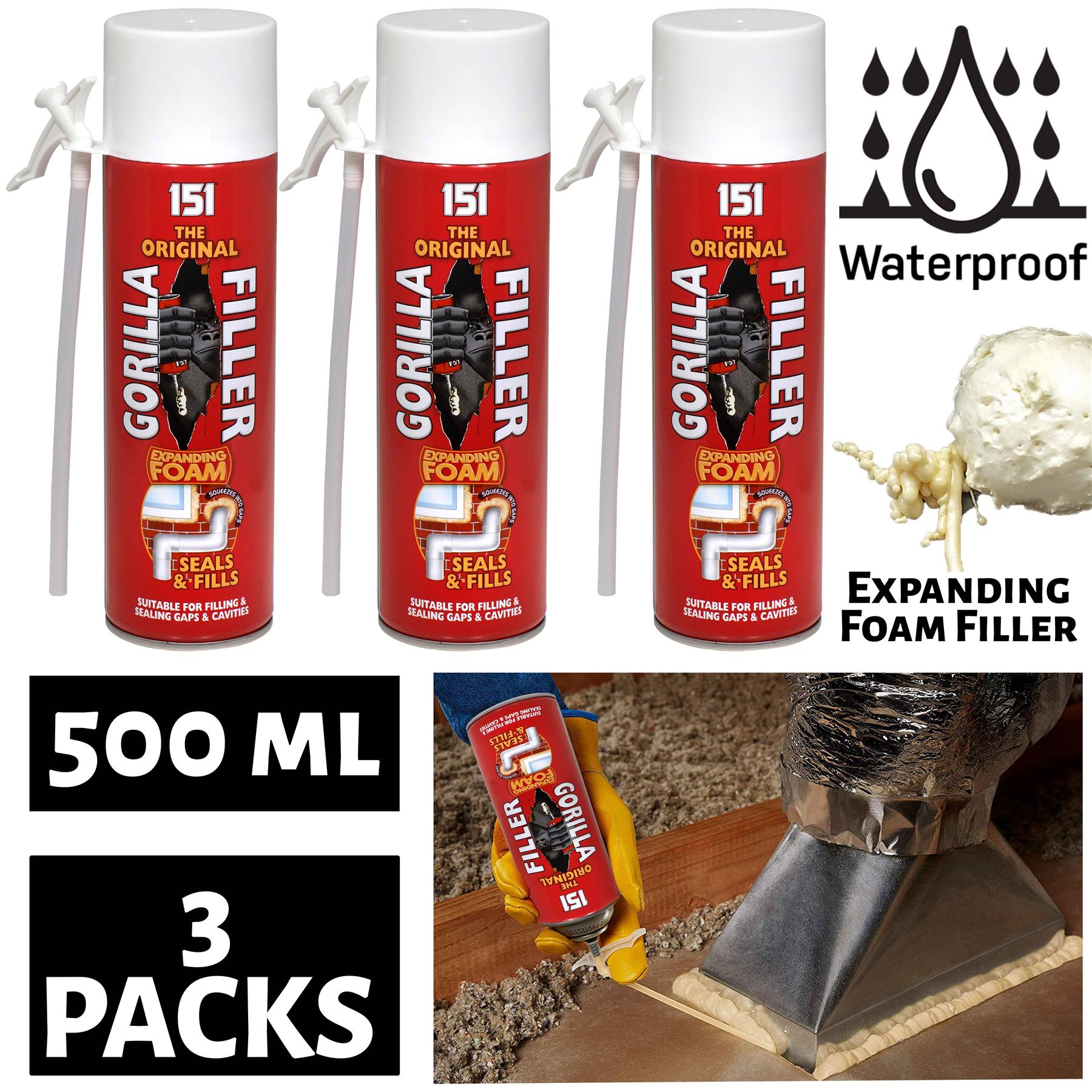 3X Gorilla Filler Weatherproof Expanding Foam Fills Seals Cracks & Gaps