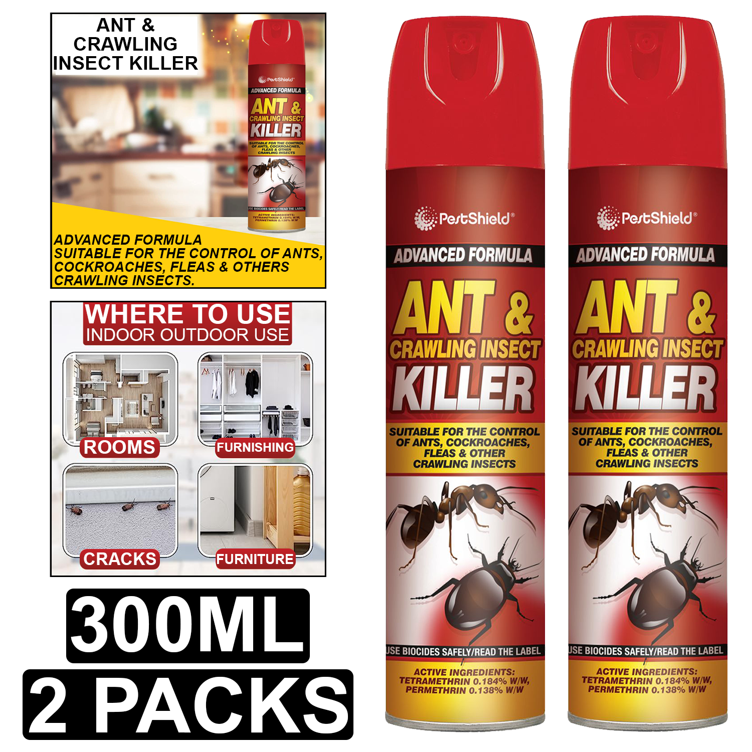 Pestshield Ant & Crawling Insect Killer Spray Can Instant Affect Kill 300ml - Picture 5 of 20