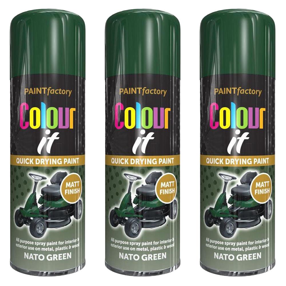 3X Nato Green Matt Spray Paint Aerosol Auto Car Lacquer Wood Metal