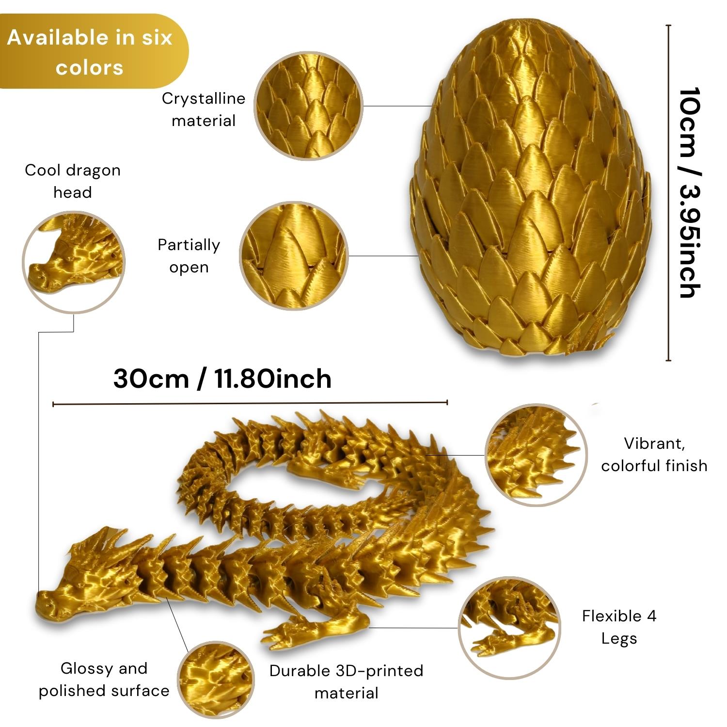 3D Printed Crystal Dragon Egg Full Articulated Surprise Dragons Fidget Gift Toy - Picture 9 of 14