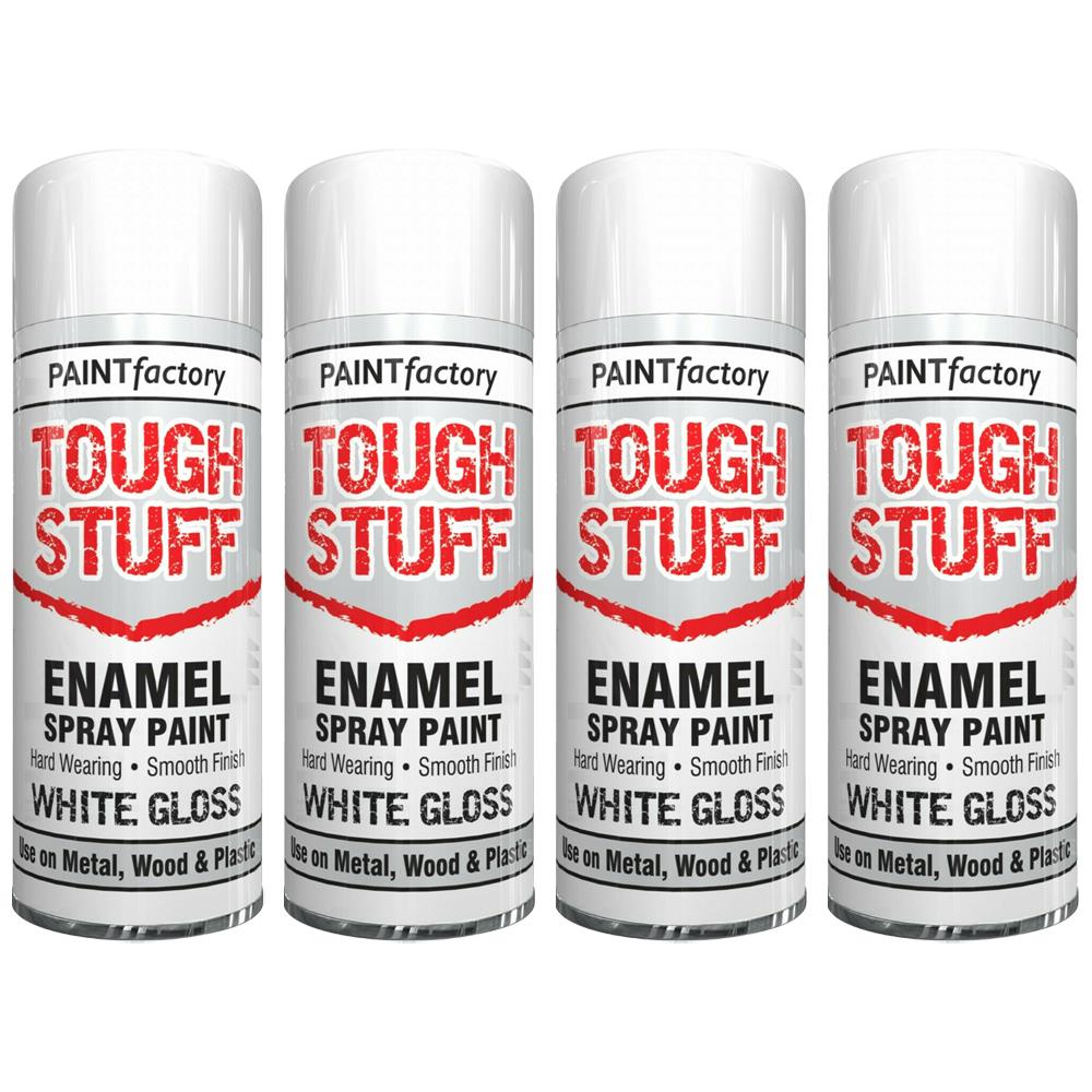 4X TOUGH STUFF ENAMEL WHITE GLOSS SPRAY PAINT FOR WOOD METAL PLASTIC