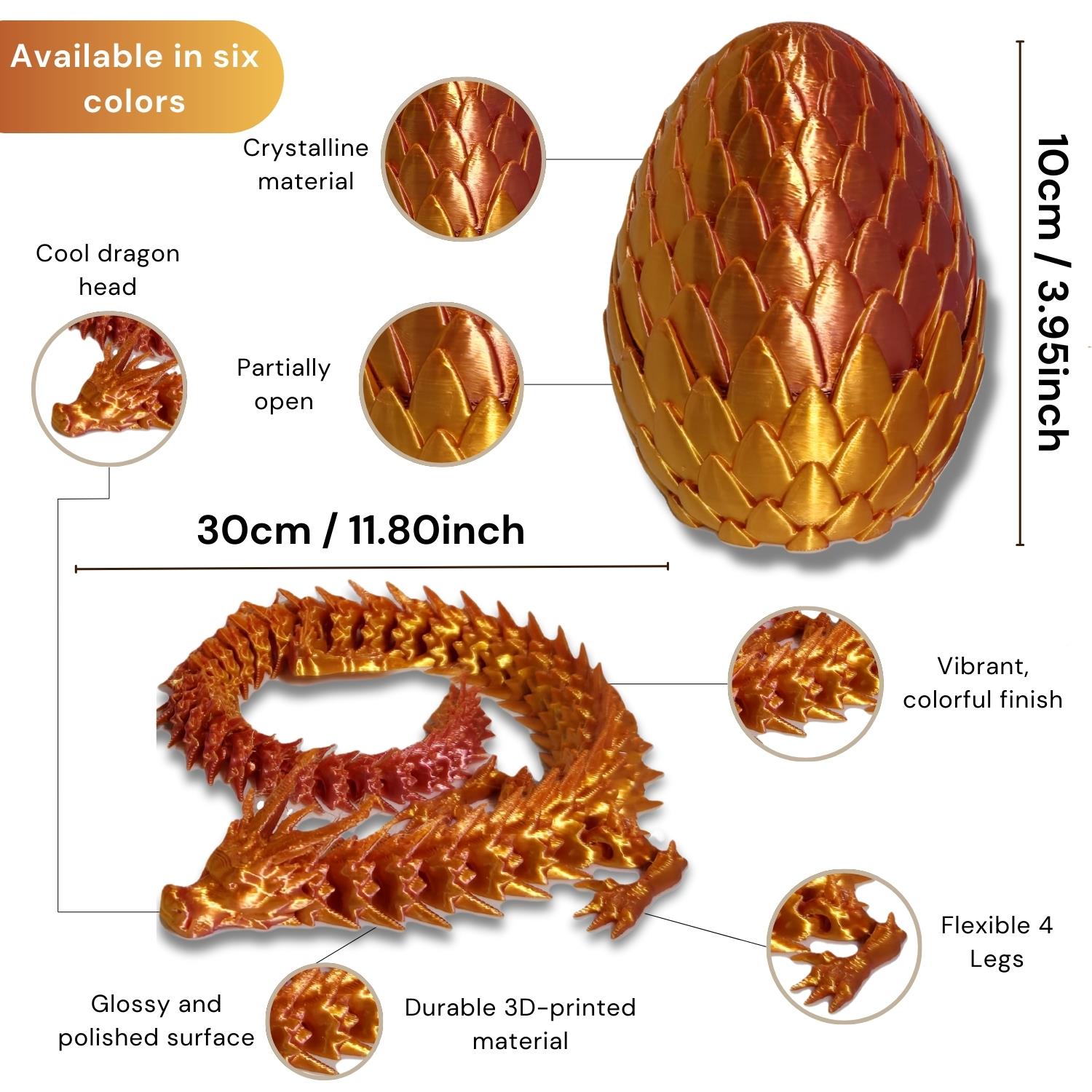 3D Printed Crystal Dragon Egg Full Articulated Surprise Dragons Fidget Gift Toy - Picture 11 of 14