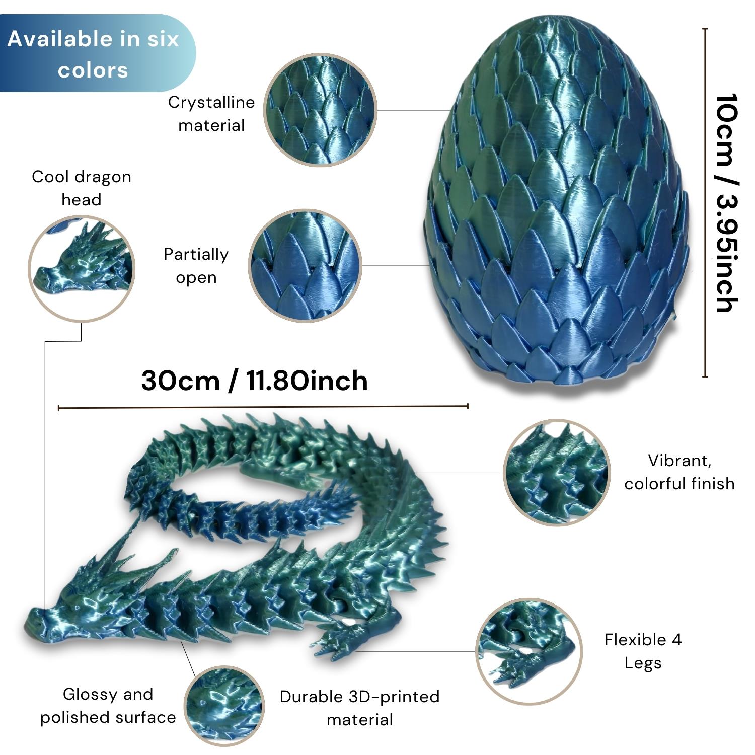 3D Printed Crystal Dragon Egg Full Articulated Surprise Dragons Fidget Gift Toy - Picture 5 of 14