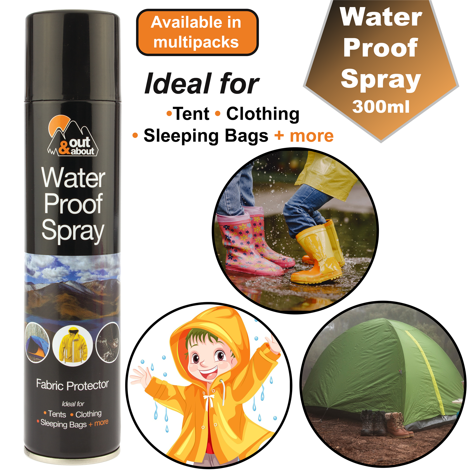 Optimal Products 300ml Fabric Protector Waterproof Spray - Made In UK For Tents, Shoes, Bags