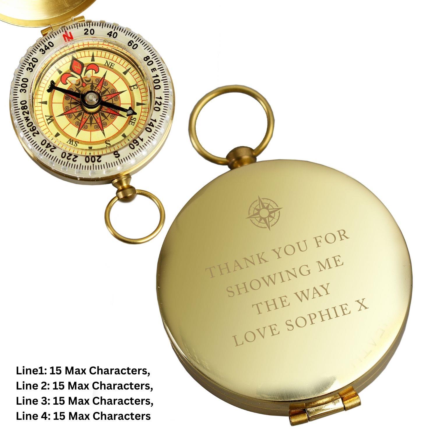 Brújula de recuerdo personalizada efecto metal cepillado regalo para él papá camping - Imagen 3 de 4