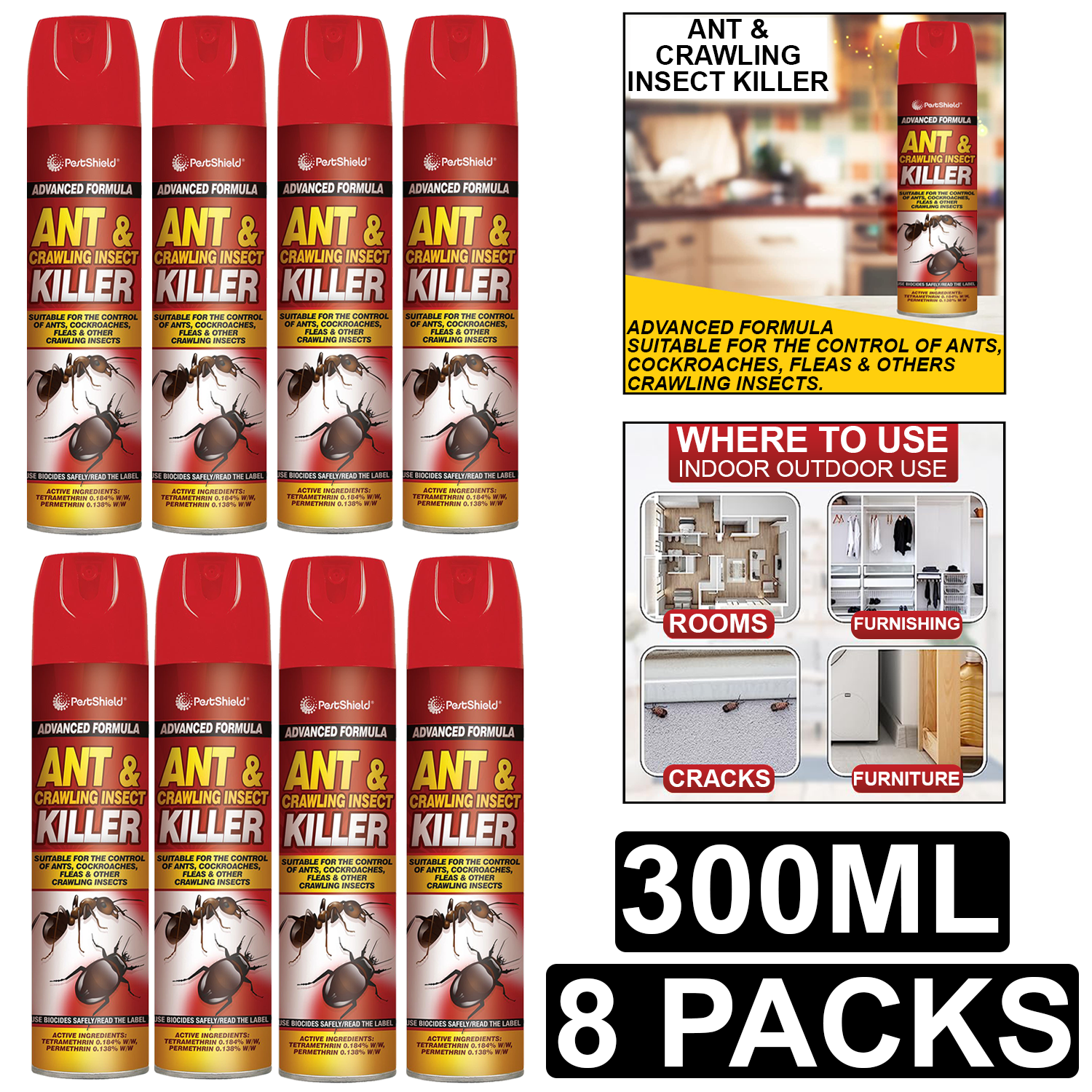 Pestshield Ant & Crawling Insect Killer Spray Can Instant Affect Kill 300ml - Picture 15 of 20