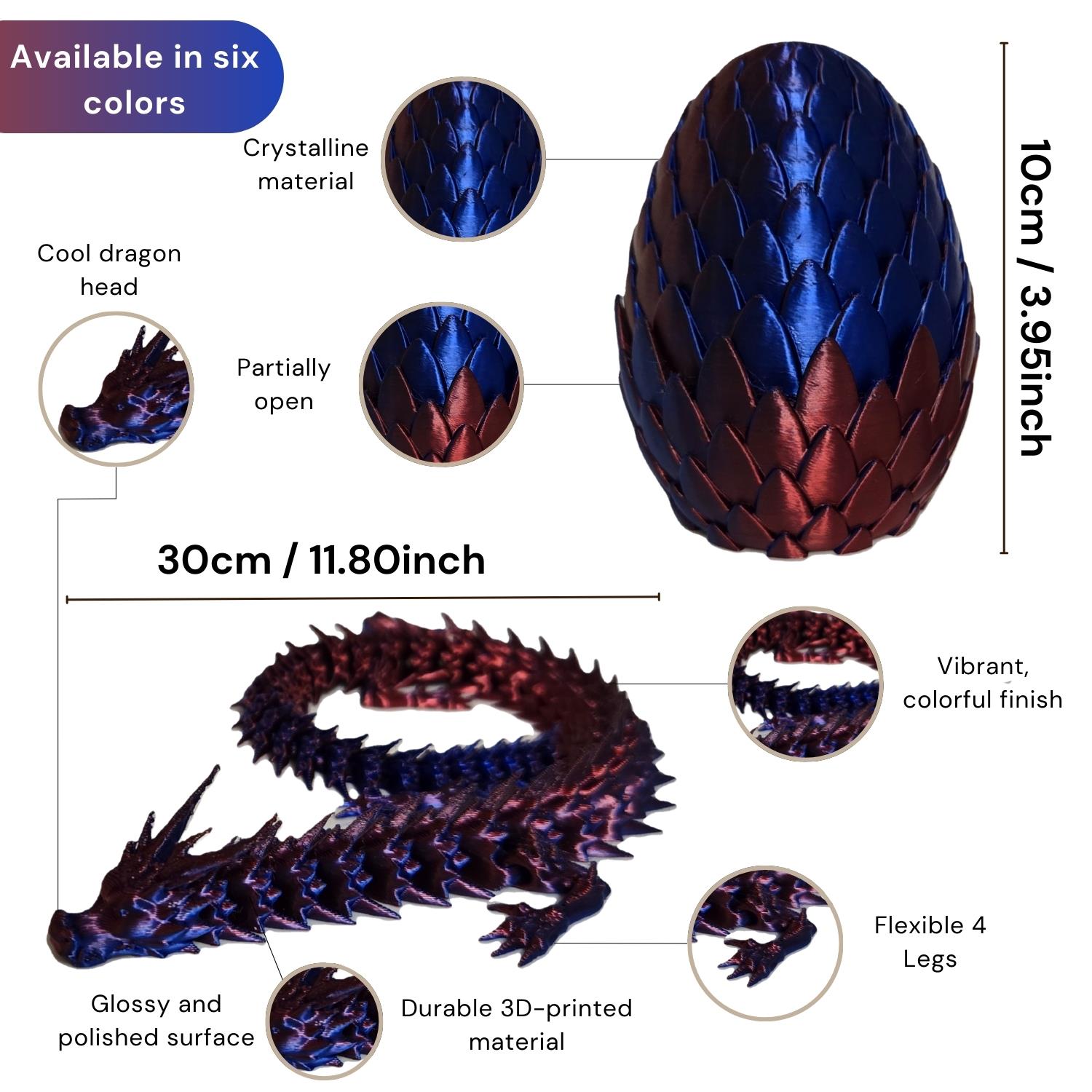 3D Printed Crystal Dragon Egg Full Articulated Surprise Dragons Fidget Gift Toy - Picture 3 of 14