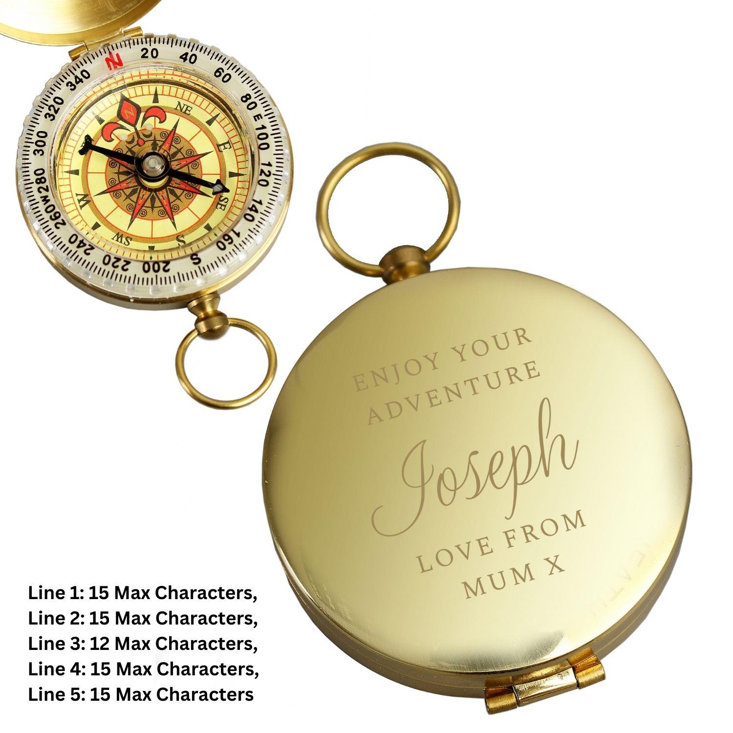 Brújula de recuerdo personalizada efecto metal cepillado regalo para él papá camping - Imagen 2 de 4