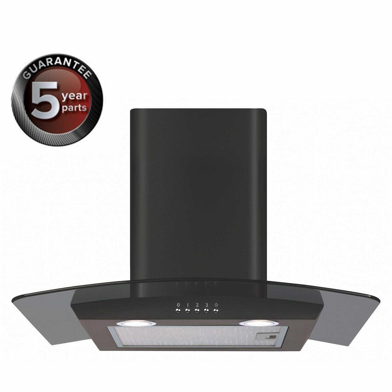 CDA ECP62BL 60cm Black Curved Glass Chimney Cooker Hood Kitchen