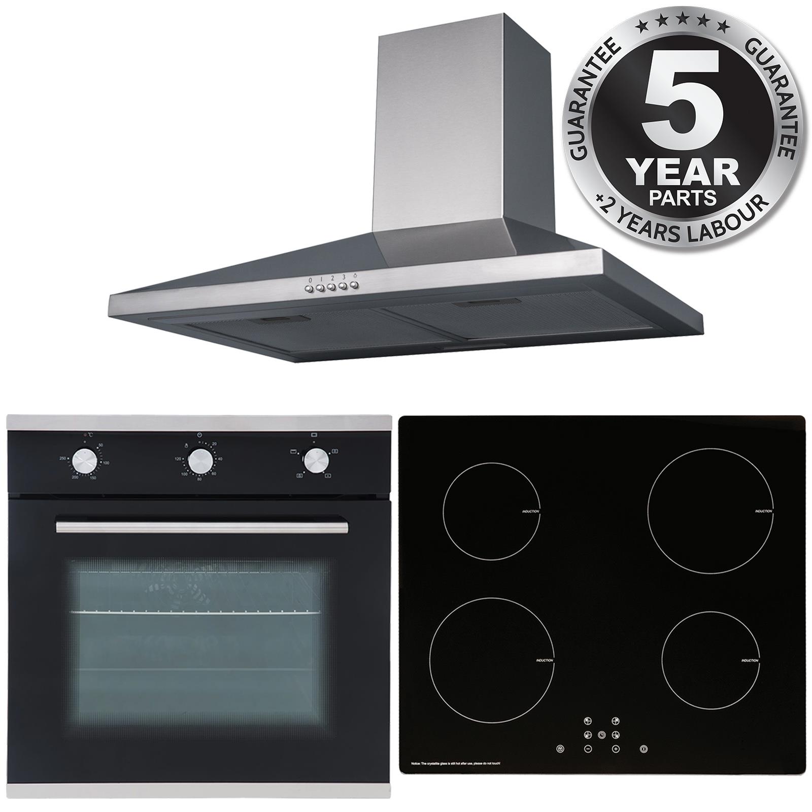 SIA 60cm Black Single Oven, 13 Amp Induction Hob And Stainless Steel Cooker Hood eBay