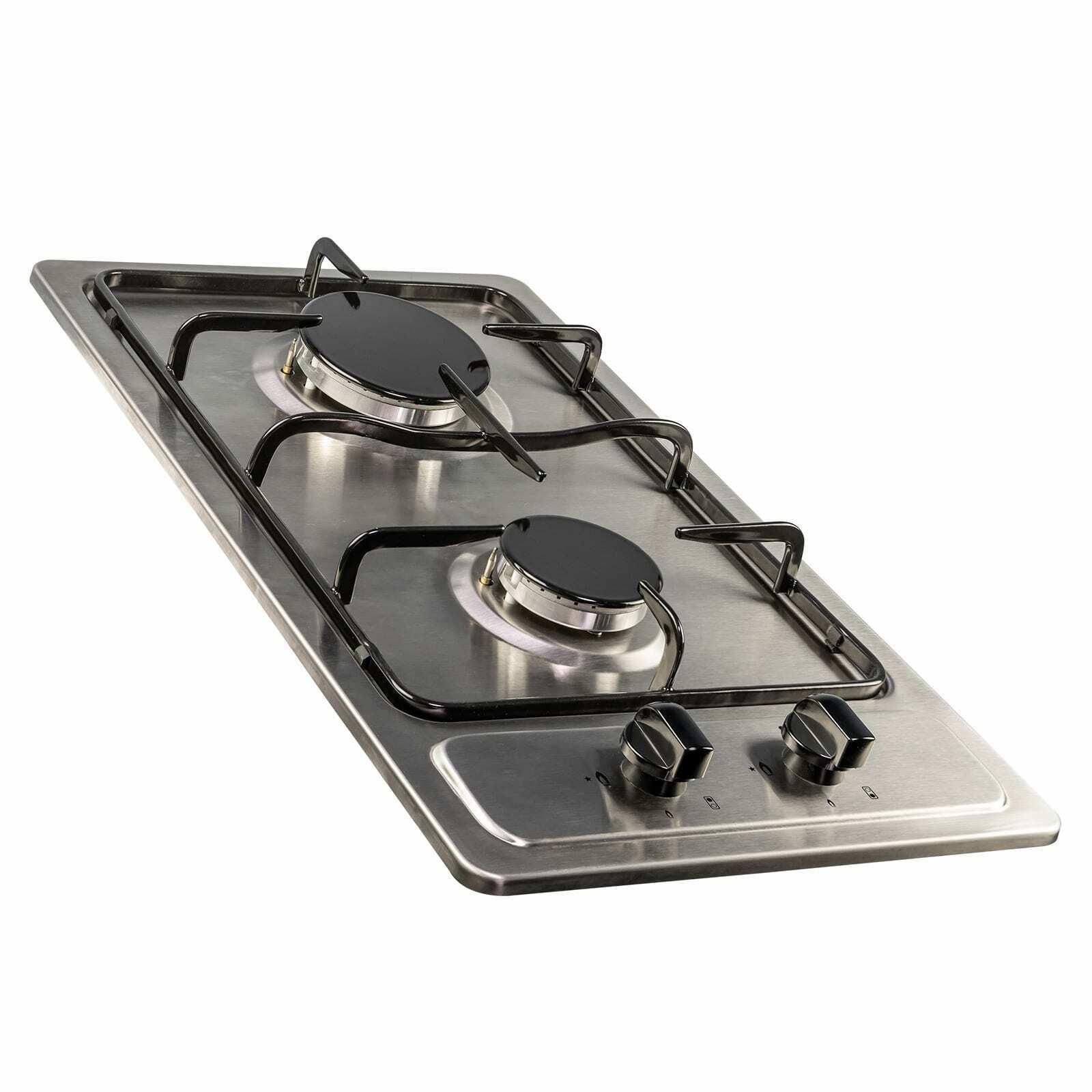 SIA 30cm Stainless Steel 2 Burner Gas Hob & 50cm Visor Cooker Hood