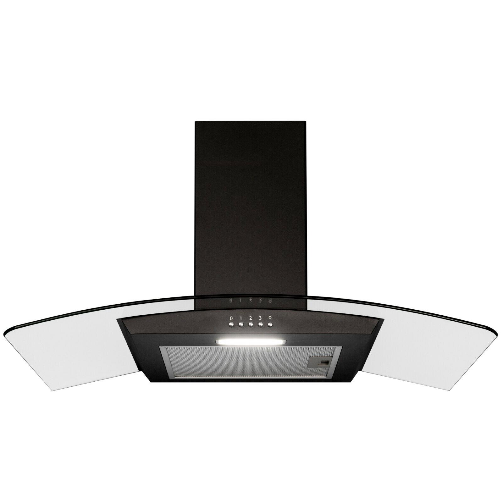 SIA 90cm 5 Burner Black Gas On Glass Hob And Curved Glass Cooker Hood