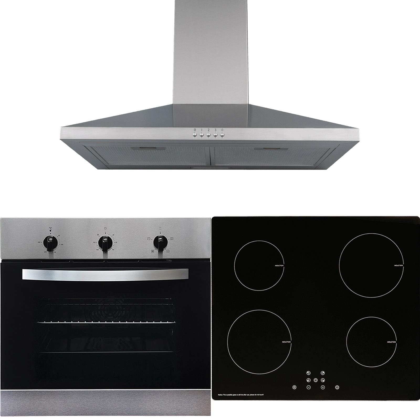 SIA 60cm Stainless Steel Single Oven, 4 Zone Induction Hob & Chimney