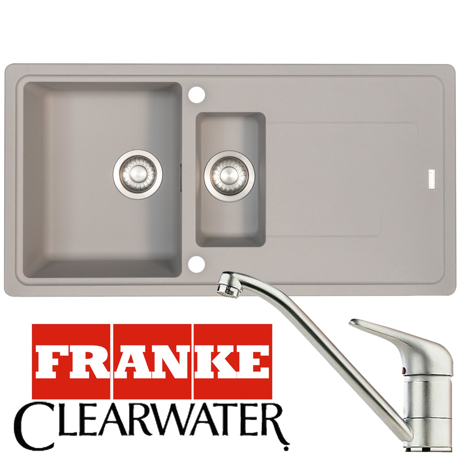 Franke Gemini 1.5 Bowl Stone Grey Kitchen Sink And Clearwater Creta Mixer Tap