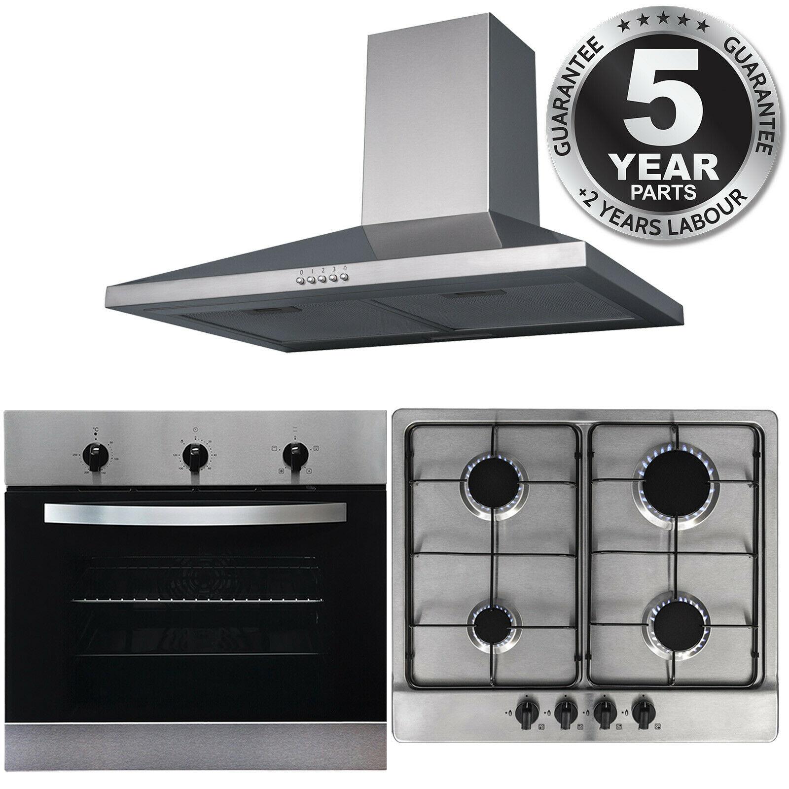 SIA 60cm Electric Stainless Steel True Fan Oven, 4 Burner Gas Hob