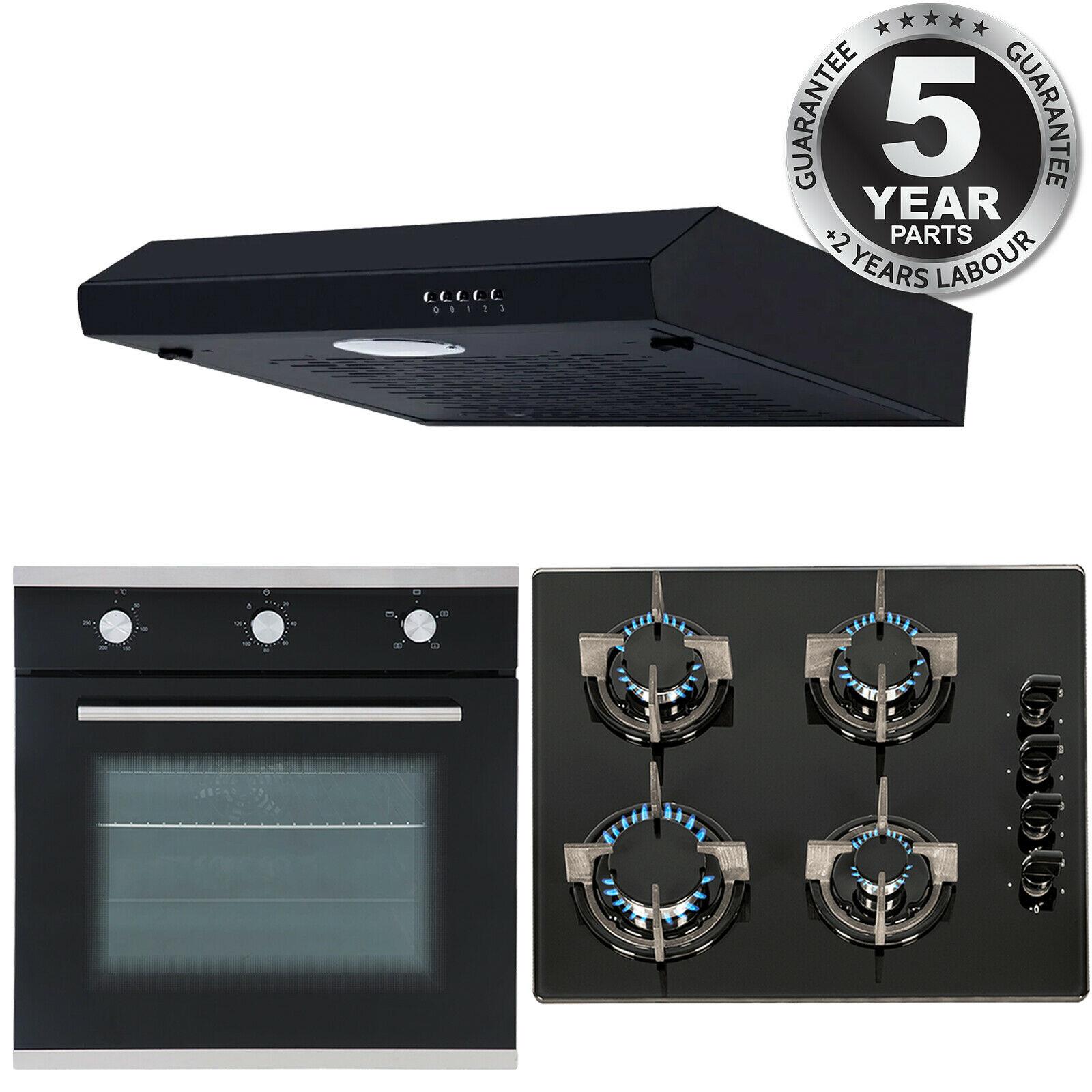 SIA 60cm Black Electric Single Fan Oven, 4 Burner Gas Hob And Visor