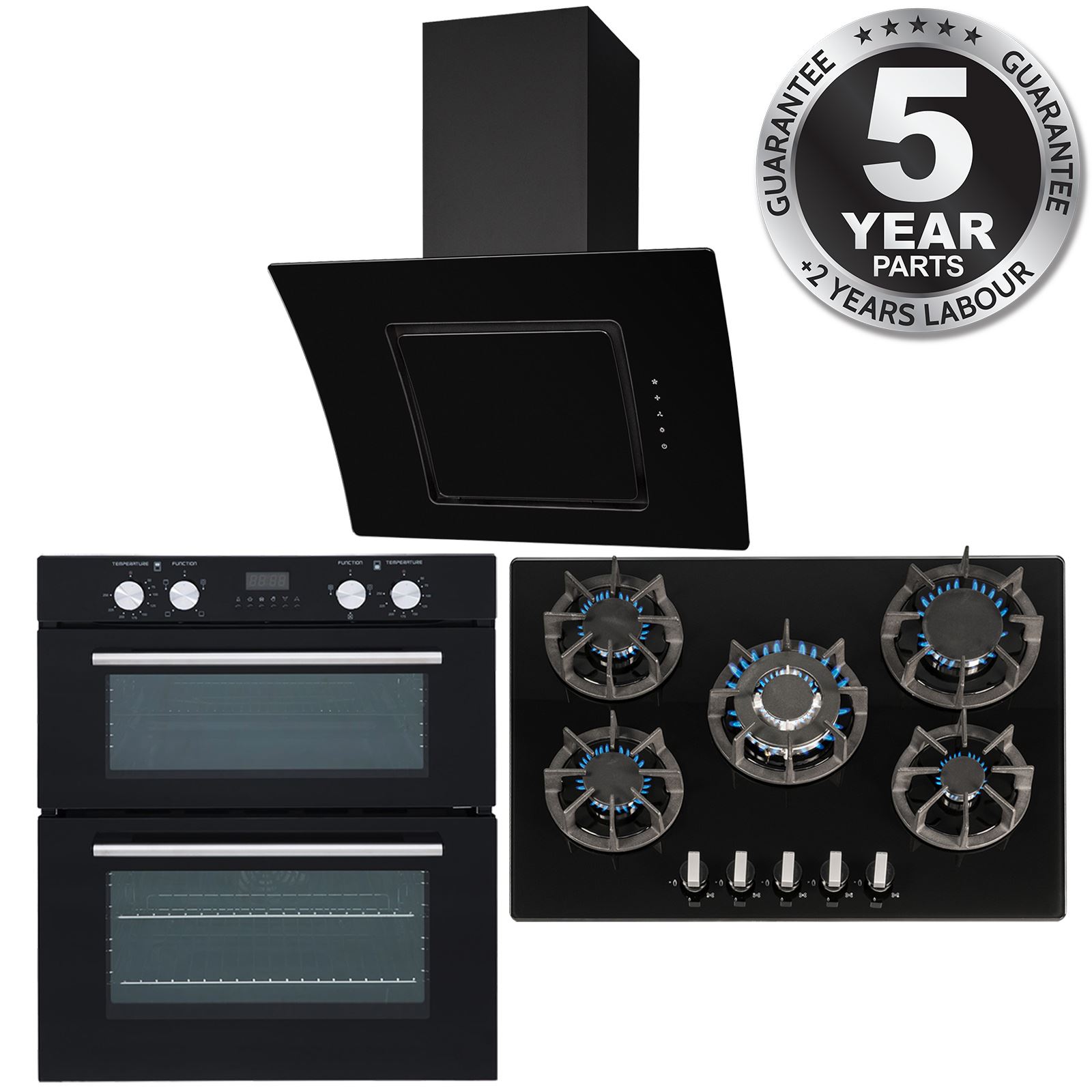 SIA 60cm Built Under Double Electric Oven, 70cm Black Gas Hob